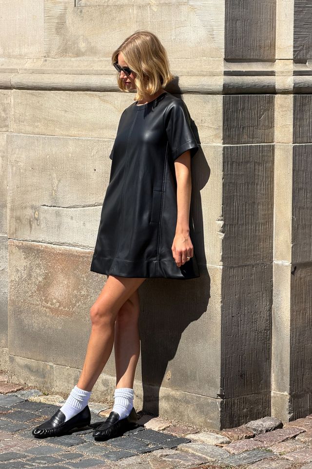 Emmy Faux Leather Short-Sleeve Mini Dress by Maeve #1