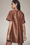 Maeve Short-Sleeve Crew-Neck Faux Leather Swing Mini Dress