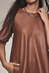 Maeve Short-Sleeve Crew-Neck Faux Leather Swing Mini Dress