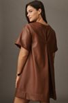 Maeve Short-Sleeve Crew-Neck Faux Leather Swing Mini Dress