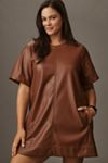 Maeve Short-Sleeve Crew-Neck Faux Leather Swing Mini Dress