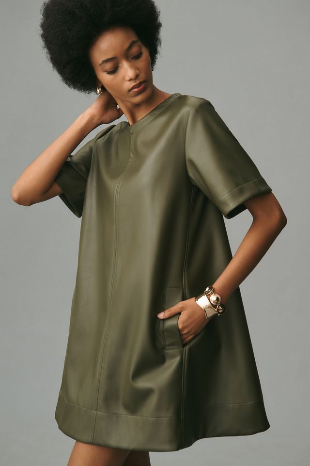 Emmy Faux Leather Short-Sleeve Mini Dress by Maeve #2