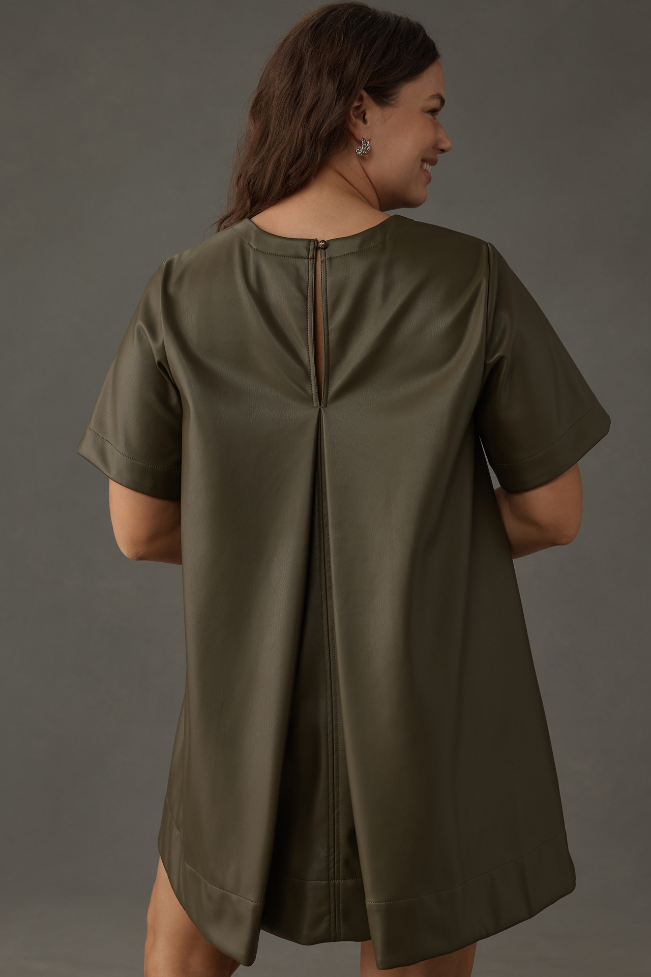 The Emmy Short-Sleeve Swing Mini Dress by Maeve: Faux-Leather Edition