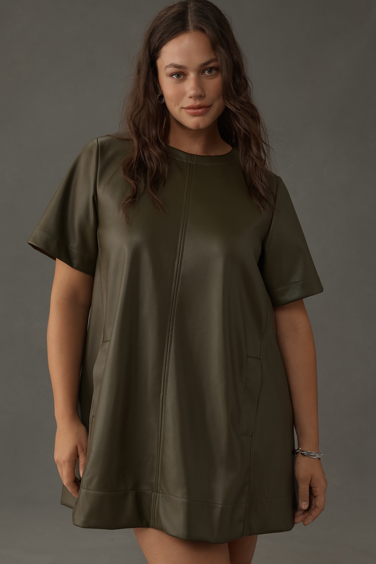 The Emmy Short-Sleeve Swing Mini Dress by Maeve: Faux-Leather Edition