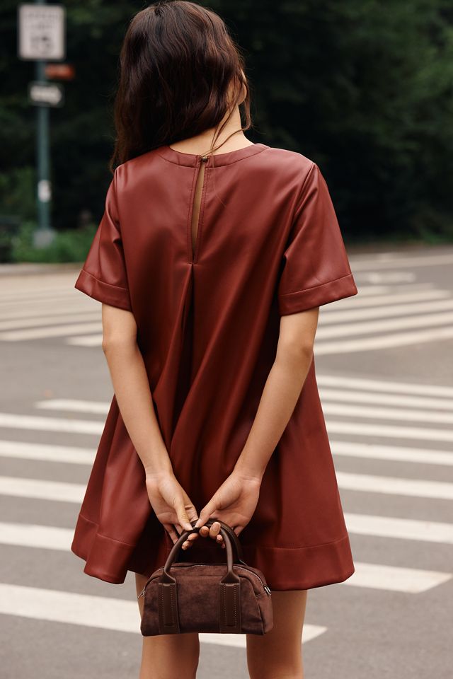 Emmy Faux Leather Short-Sleeve Mini Dress by Maeve #1