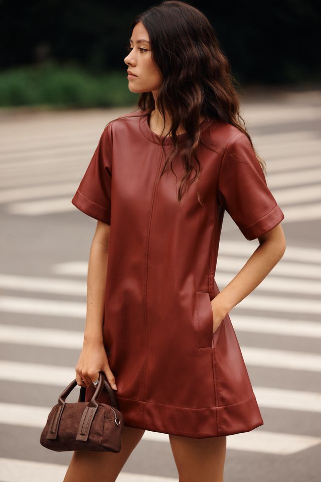 Emmy Faux Leather Short-Sleeve Mini Dress by Maeve #3