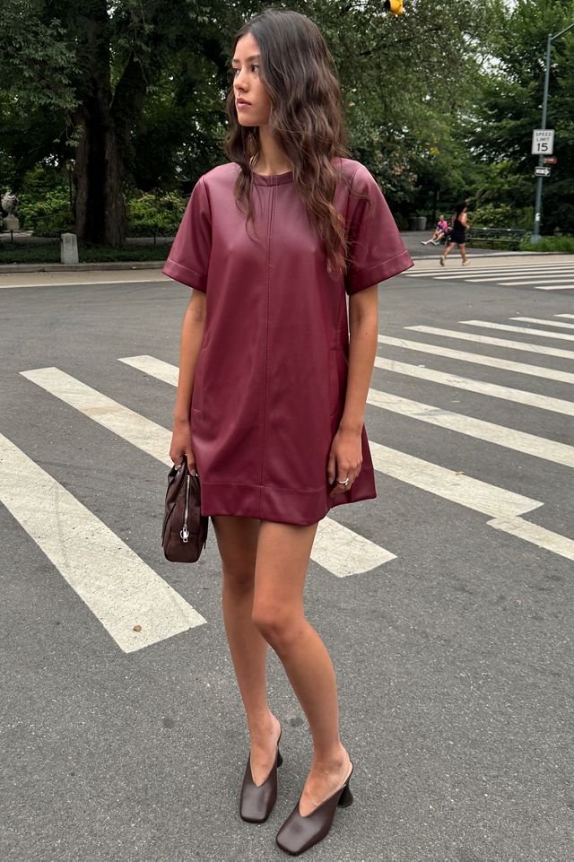 Emmy Faux Leather Short-Sleeve Mini Dress by Maeve #4