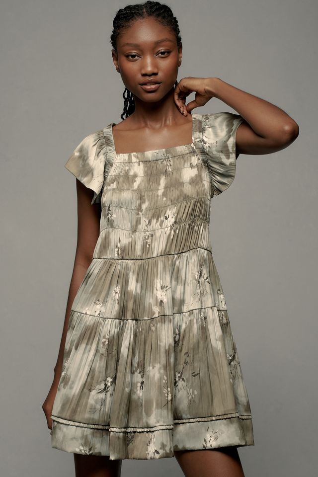 By Anthropologie Flutter-Sleeve Square-Neck Mini Dress #1