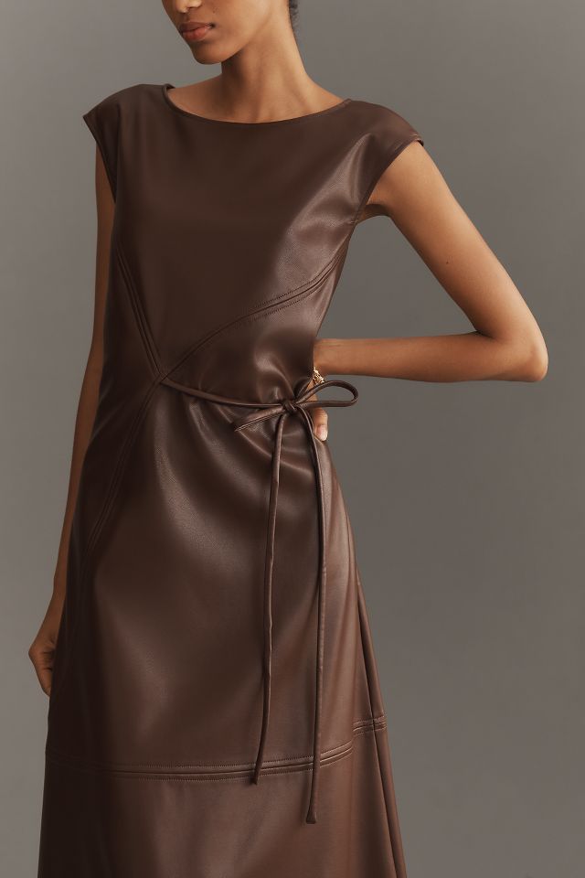 Maeve Sleeveless Faux-Leather Wrap Midi Dress | Anthropologie