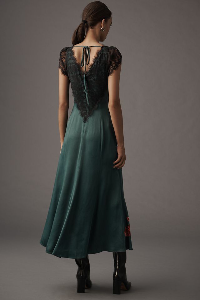 By Anthropologie Sleeveless Lace-Bodice Slip Midi Dress #2
