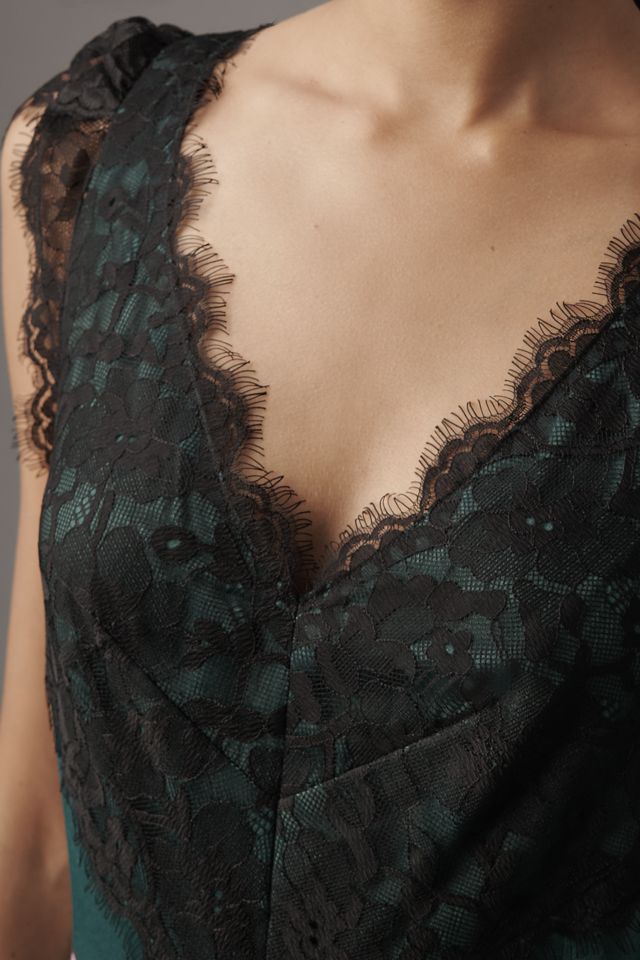 By Anthropologie Sleeveless Lace-Bodice Slip Midi Dress #3