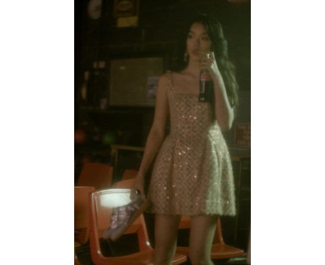 slim fit dress slacks Metallic Tweed Fit & Flare Dress - She + Sky main image 1
