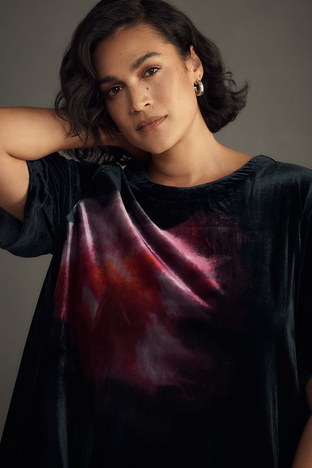 the emmy short-sleeve swing mini dress by maeve: velvet edition Maeve The Emmy Short-Sleeve Swing Mini Dress by Maeve: Sequin Edition