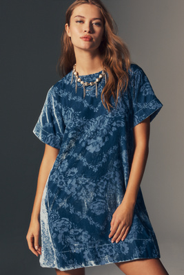 Maeve Emmy Short-sleeve Swing Mini Dress By : Velvet Edition In Blue