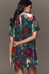 the emmy short-sleeve swing mini dress by maeve: velvet edition Maeve The Emmy Short-Sleeve Swing Mini Dress By Velvet Edition in Brown