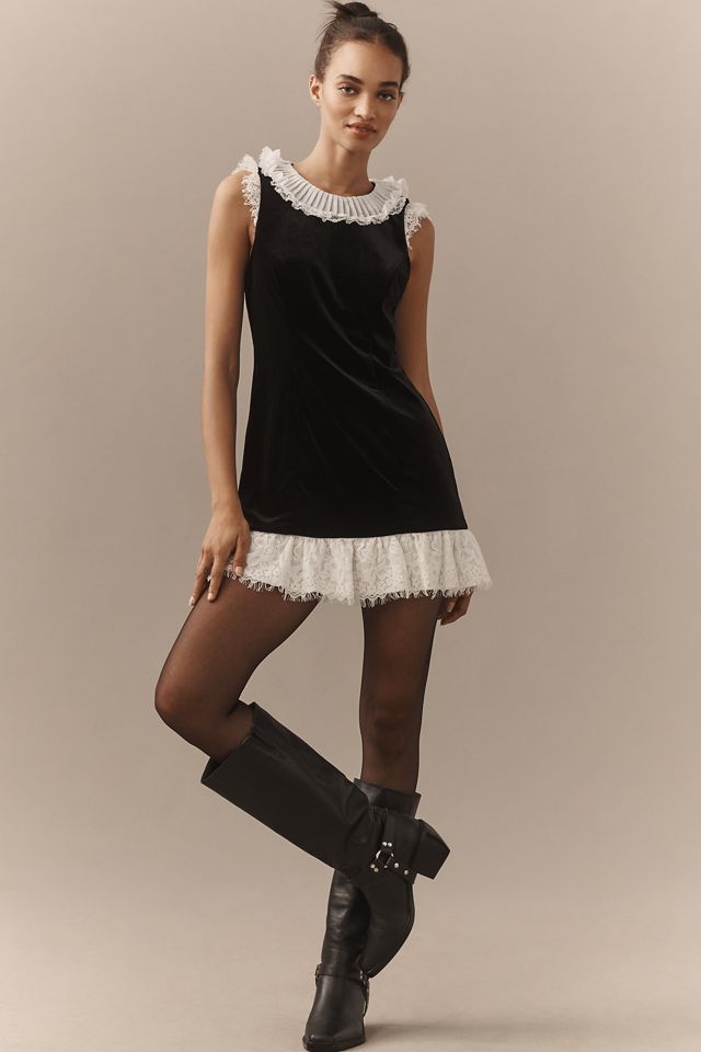 By Anthropologie Ruffle-Trim Velvet Mini Dress #3