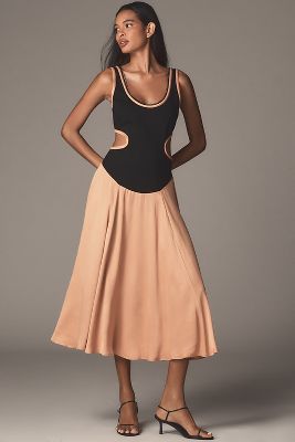 Maeve Sleeveless Scoop-Neck Chain-Trim Cutout Midi Dress
