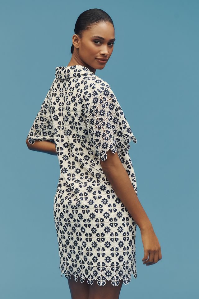 Maeve Short-Sleeve Geo Lace Mini Shirt Dress #2