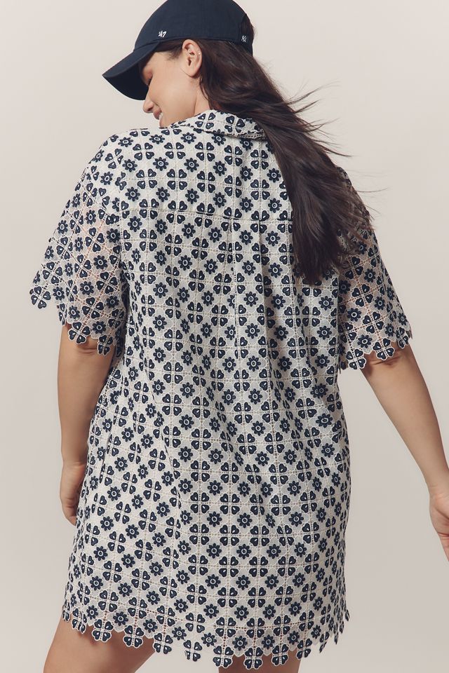 Maeve Short-Sleeve Geo Lace Mini Shirt Dress #5