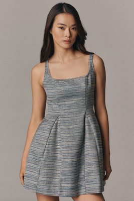 By Anthropologie Sleeveless Square-Neck Tweed Fit & Flare Mini Dress |  Anthropologie