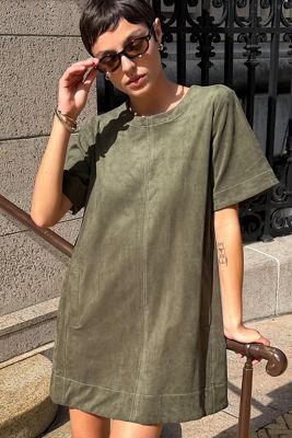 Maeve Emmy Faux Suede Short Sleeve Mini Swing Dress