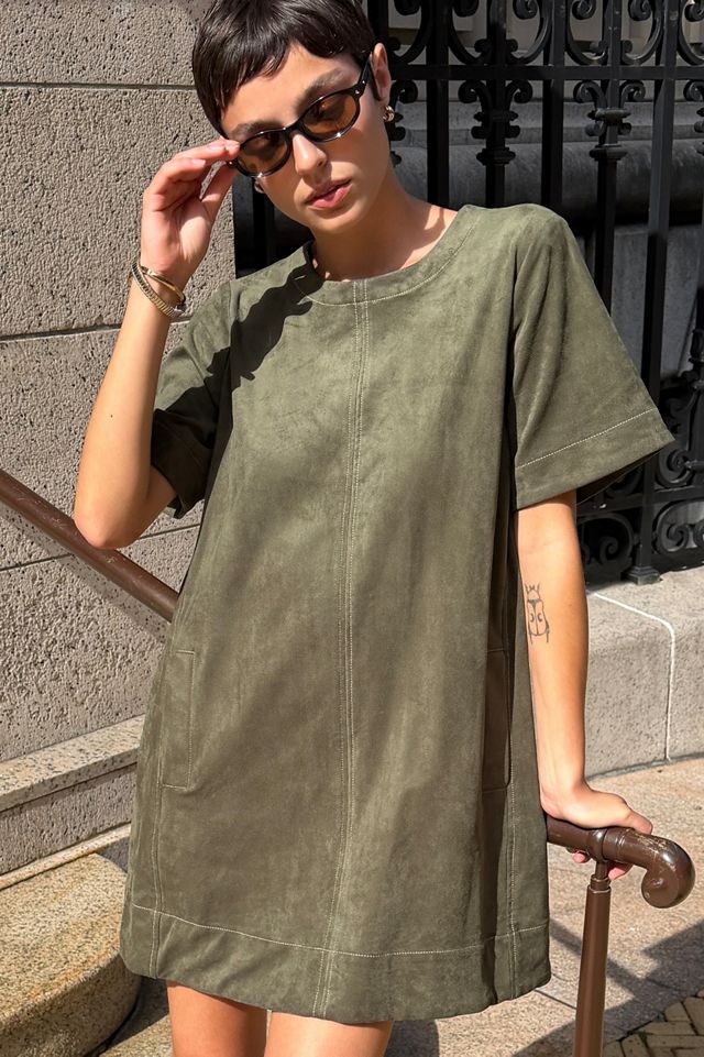 Maeve Emmy Faux Suede Short Sleeve Mini Swing Dress #5