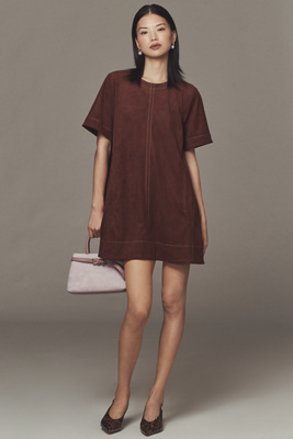Maeve The Emmy Short-sleeve Mini Swing Dress By  In Brown