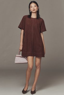 The Emmy Faux-Suede Short-Sleeve Mini Swing Dress by Maeve