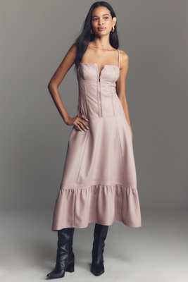 knee length dresses for ladies By Anthropologie Faux Leather One-Shoulder Asymmetrical Midi Dress