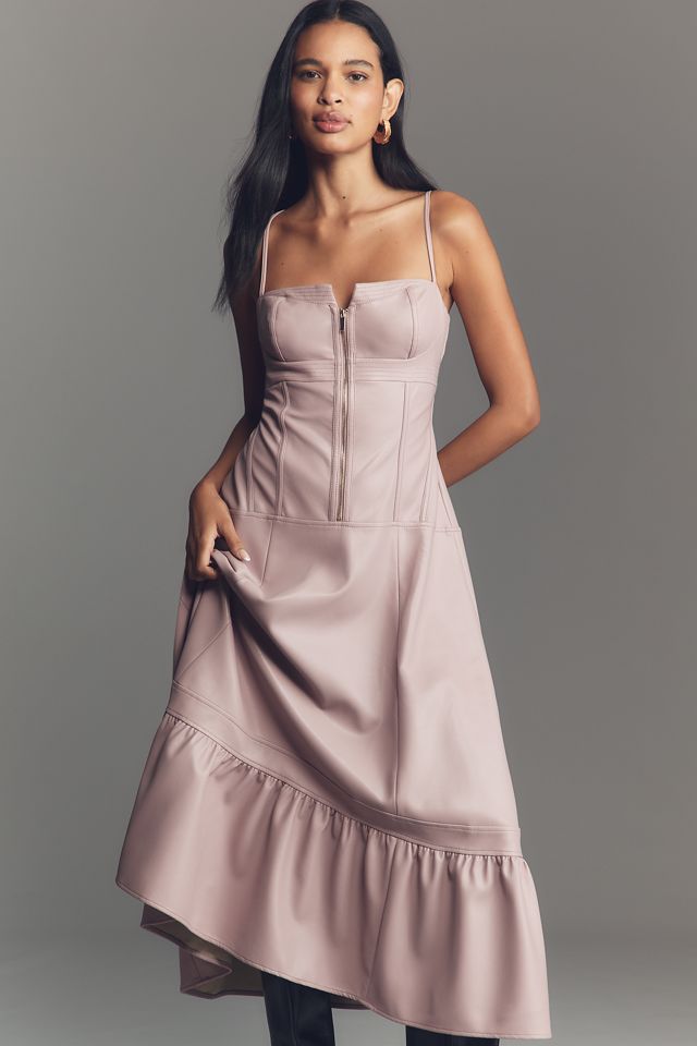 By Anthropologie Faux-Leather Front-Zip Midi Dress #2