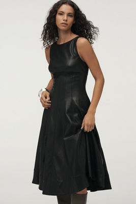 By Anthropologie Faux-leather A-line Midi Dress In Black