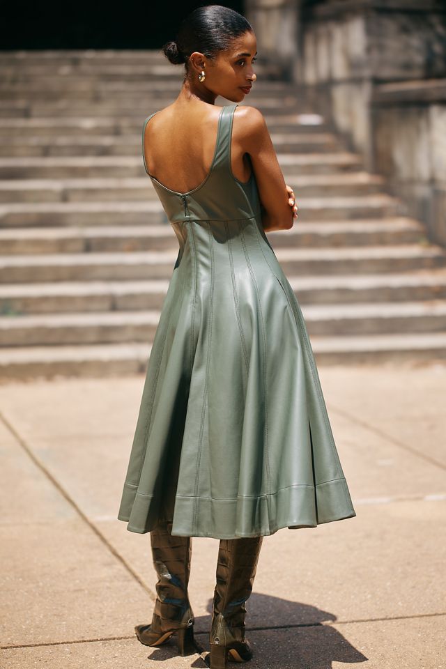 By Anthropologie Faux-Leather A-Line Midi Dress #2