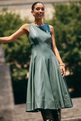 By Anthropologie Abito Midi a Trapezio in Finta Pelle