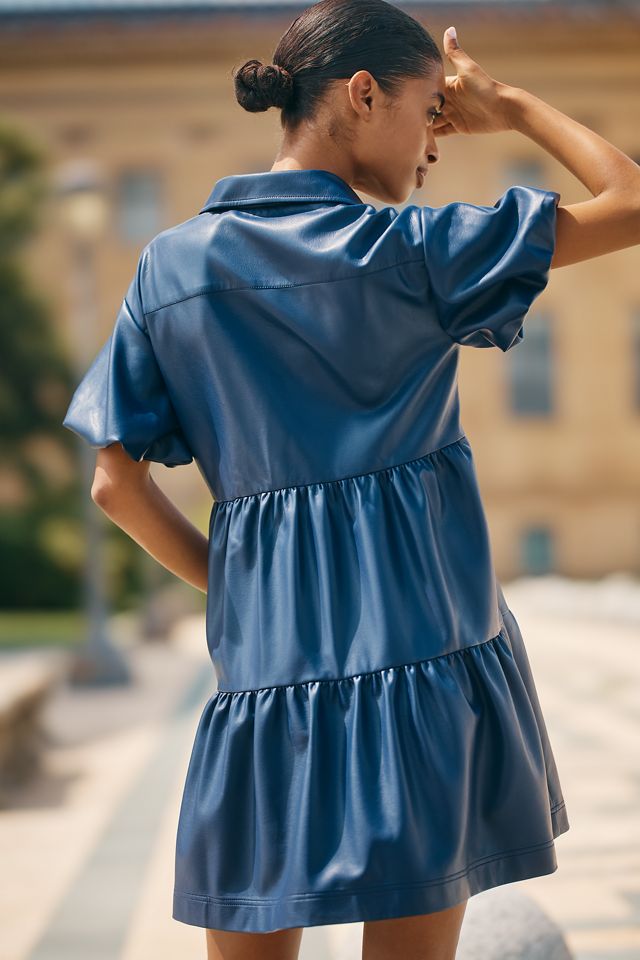 The Bettina Faux-Leather Mini Shirt Dress by Maeve #1