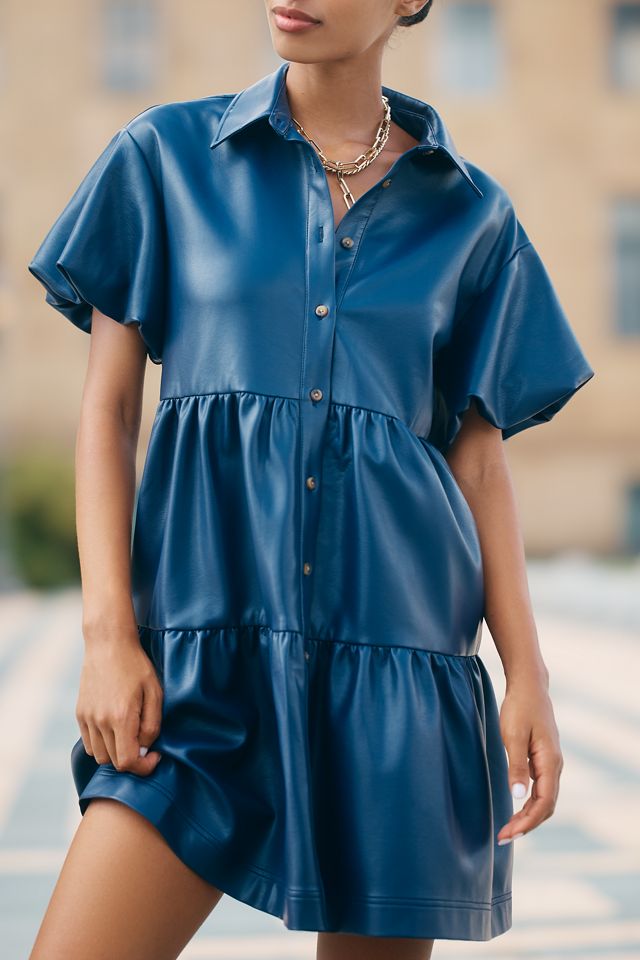 The Bettina Faux-Leather Mini Shirt Dress by Maeve #3