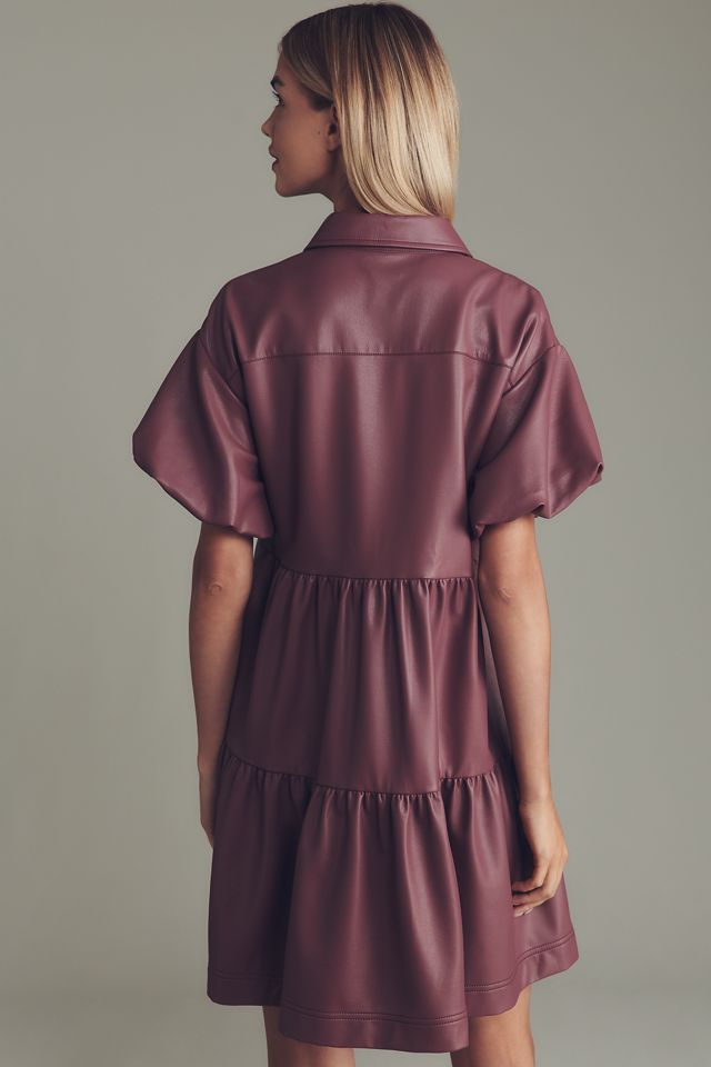 The Bettina Faux-Leather Mini Shirt Dress by Maeve