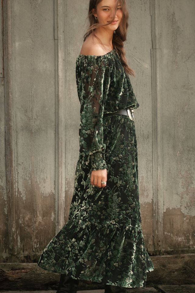 By Anthropologie Smocked Off-Shoulder Velvet Maxi Dress #1