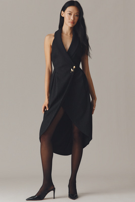 By Anthropologie Halter Tuxedo Stripe Midi Dress