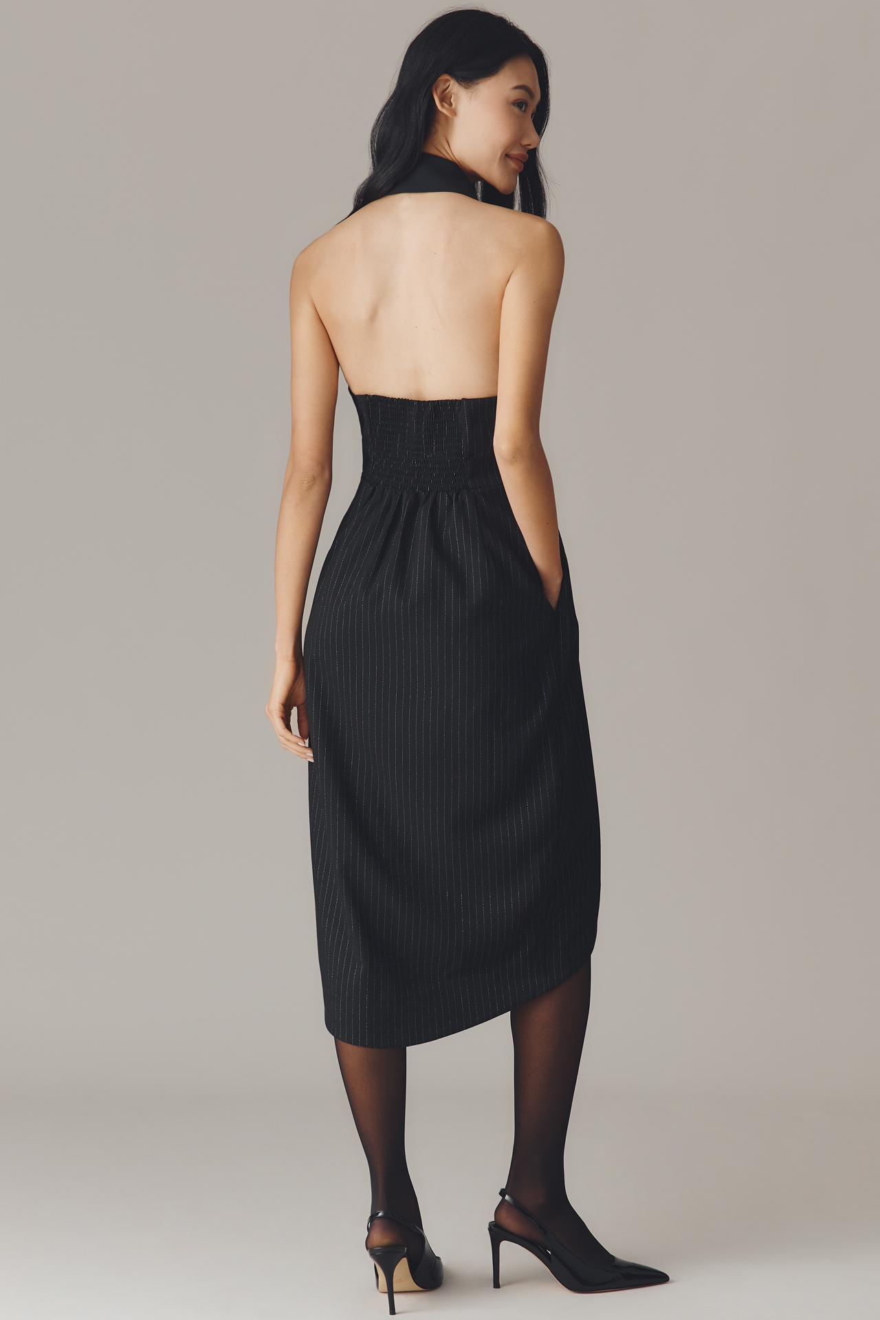 By Anthropologie Halter Tuxedo Stripe Midi Dress