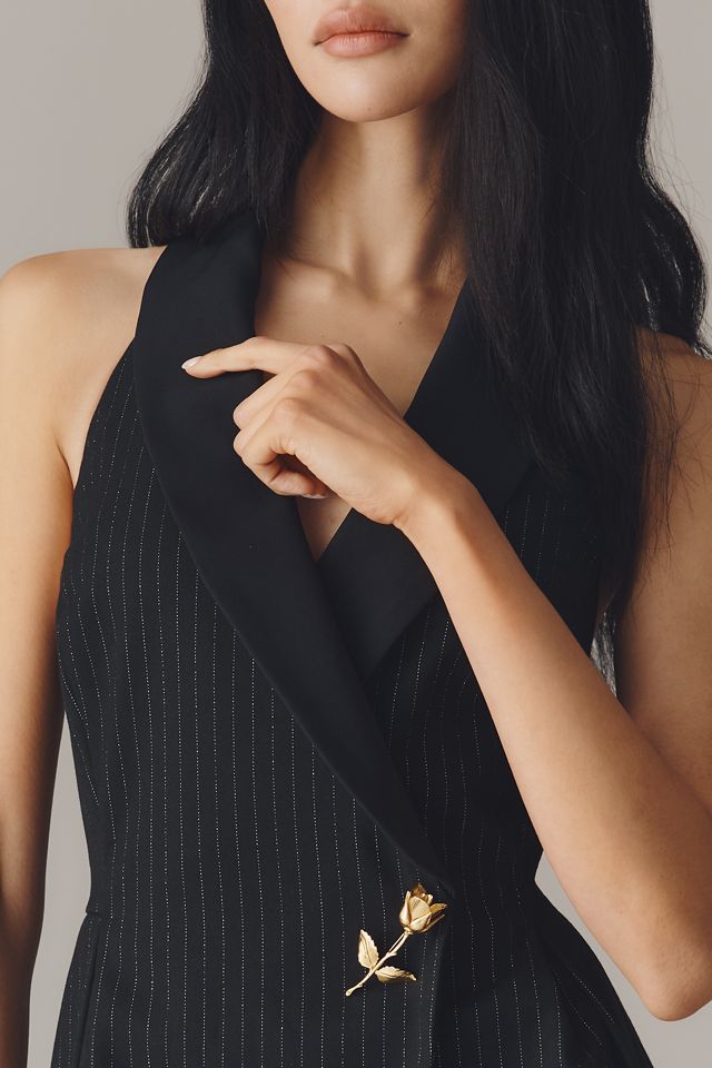 By Anthropologie Vestido Midi de Rayas Esmoquin con Cuello Halter #2