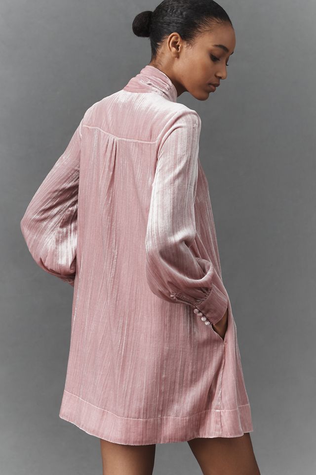 Maeve Long-Sleeve Tie-Neck Crushed Velvet Mini Dress #2