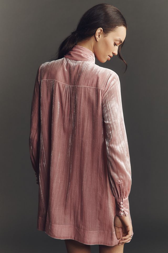 Maeve Long-Sleeve Tie-Neck Crushed Velvet Mini Dress #3
