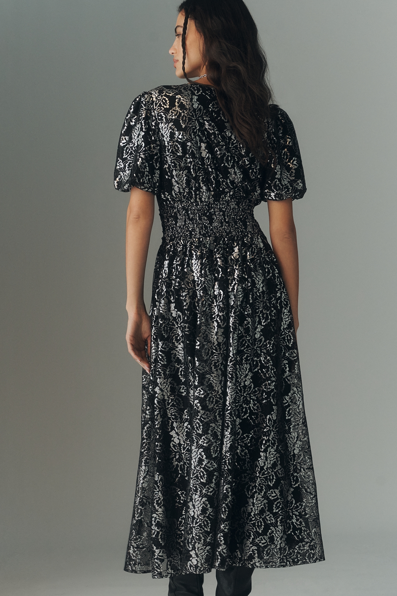 The Katerina Metallic Lace Button-Front Dress