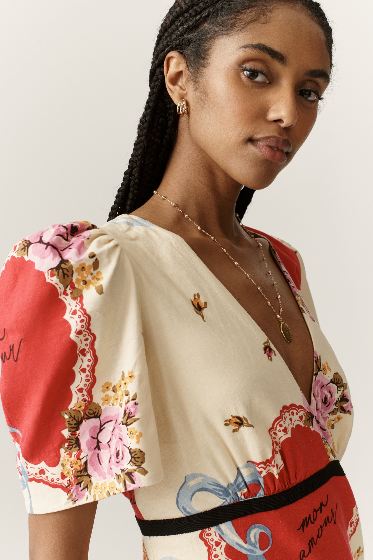 Maeve Lucky Charm V-Neck Puff-Sleeve Dress