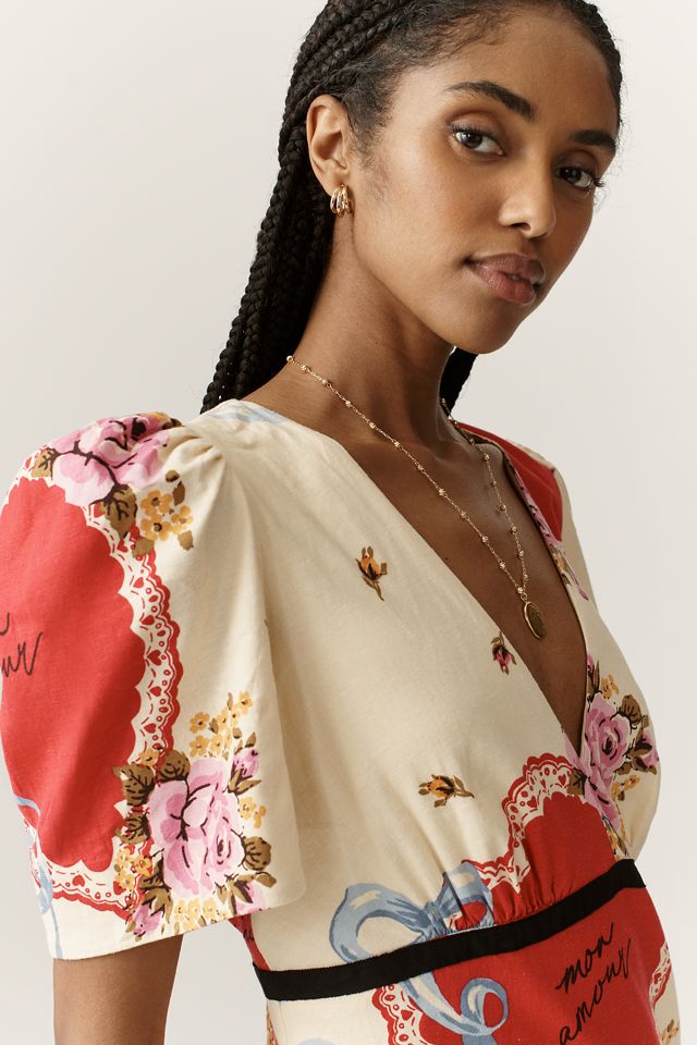 Maeve Lucky Charm V-Neck Puff-Sleeve Dress #2