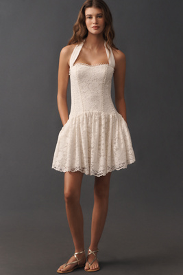 Lace Halter Drop-Waist Midi Dress