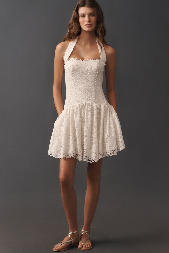 Maeve Lace Halter Drop-Waist Mini Dress