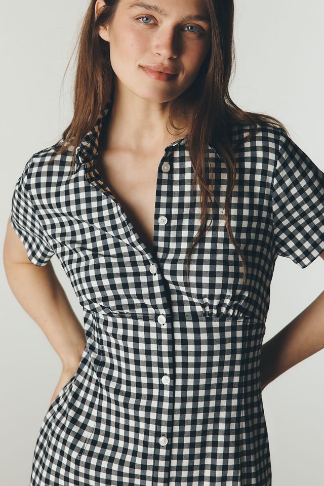 knee length dresses for ladies Gingham Button Up Midi Dress