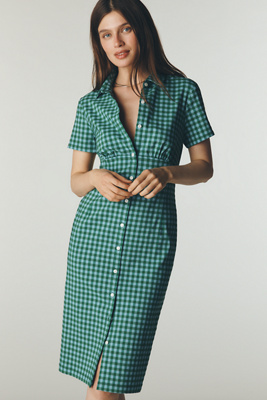 By Anthropologie Gingham Shirt Midi Dress