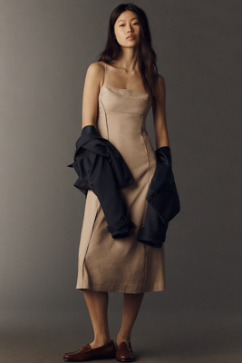 Linen Colorblock Midi Dress